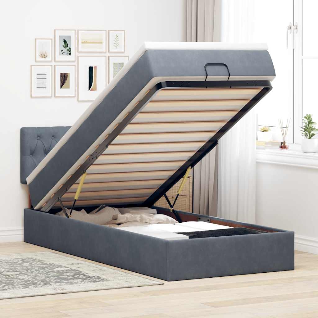 Estrutura cama otomana colchão 90x190 cm veludo cinzento escuro