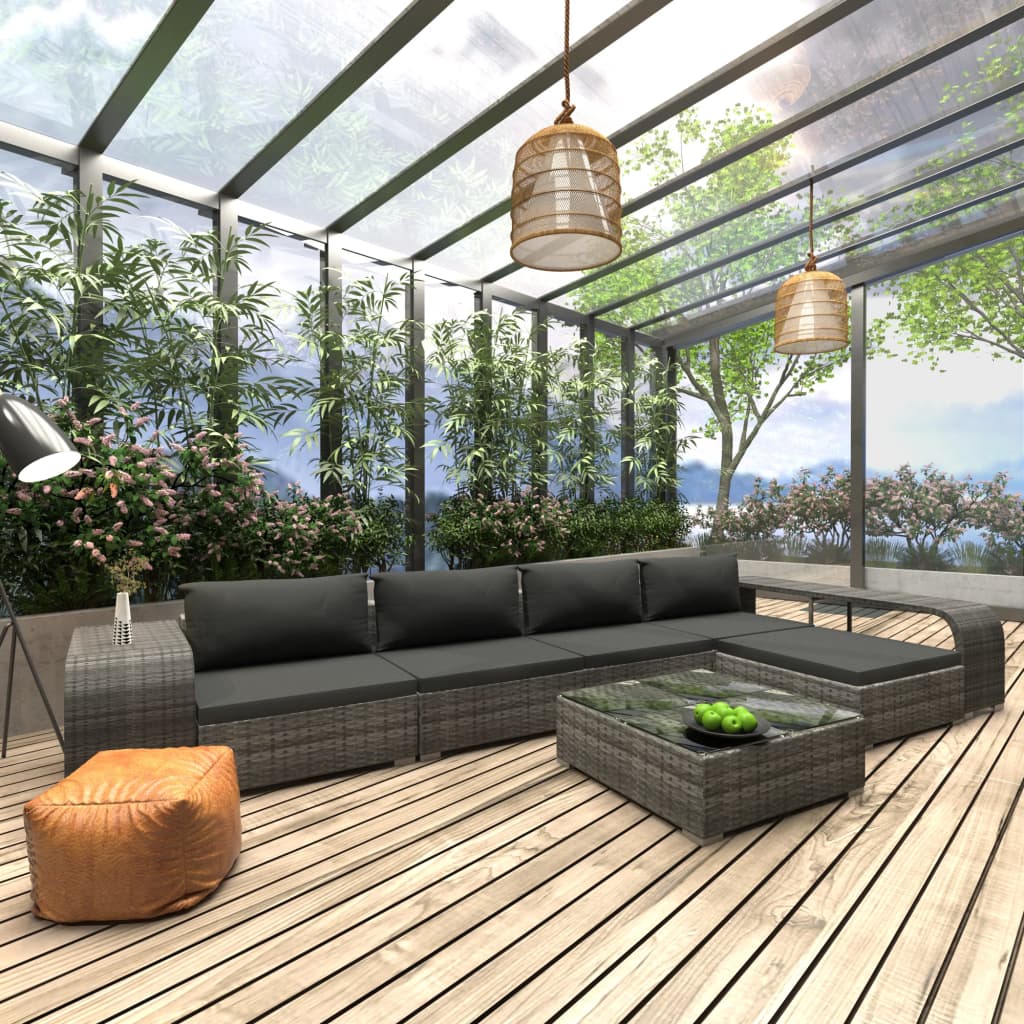 8 Pcs conjunto lounge de jardim c/ almofadões vime PE cinzento