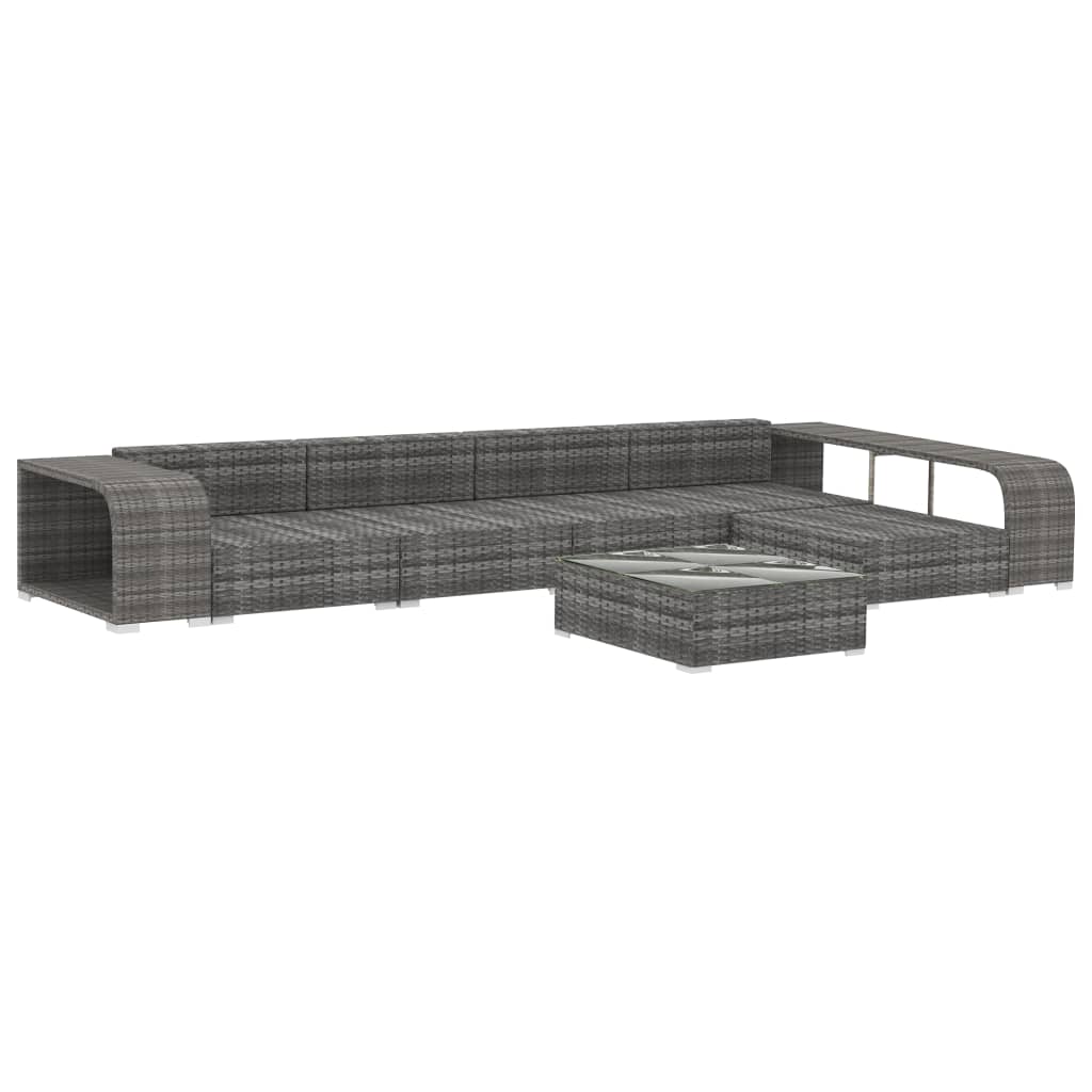 8 Pcs conjunto lounge de jardim c/ almofadões vime PE cinzento