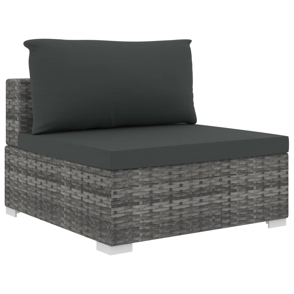 8 Pcs conjunto lounge de jardim c/ almofadões vime PE cinzento