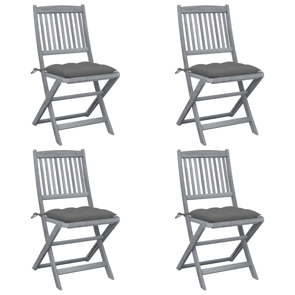 Cadeiras exterior dobráveis c/ almofadões 4 pcs acácia maciça