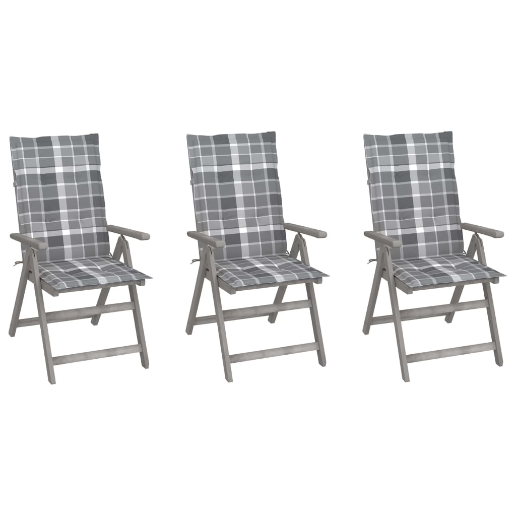 Cadeiras jardim reclináveis c/ almofadões 3 pcs acácia maciça