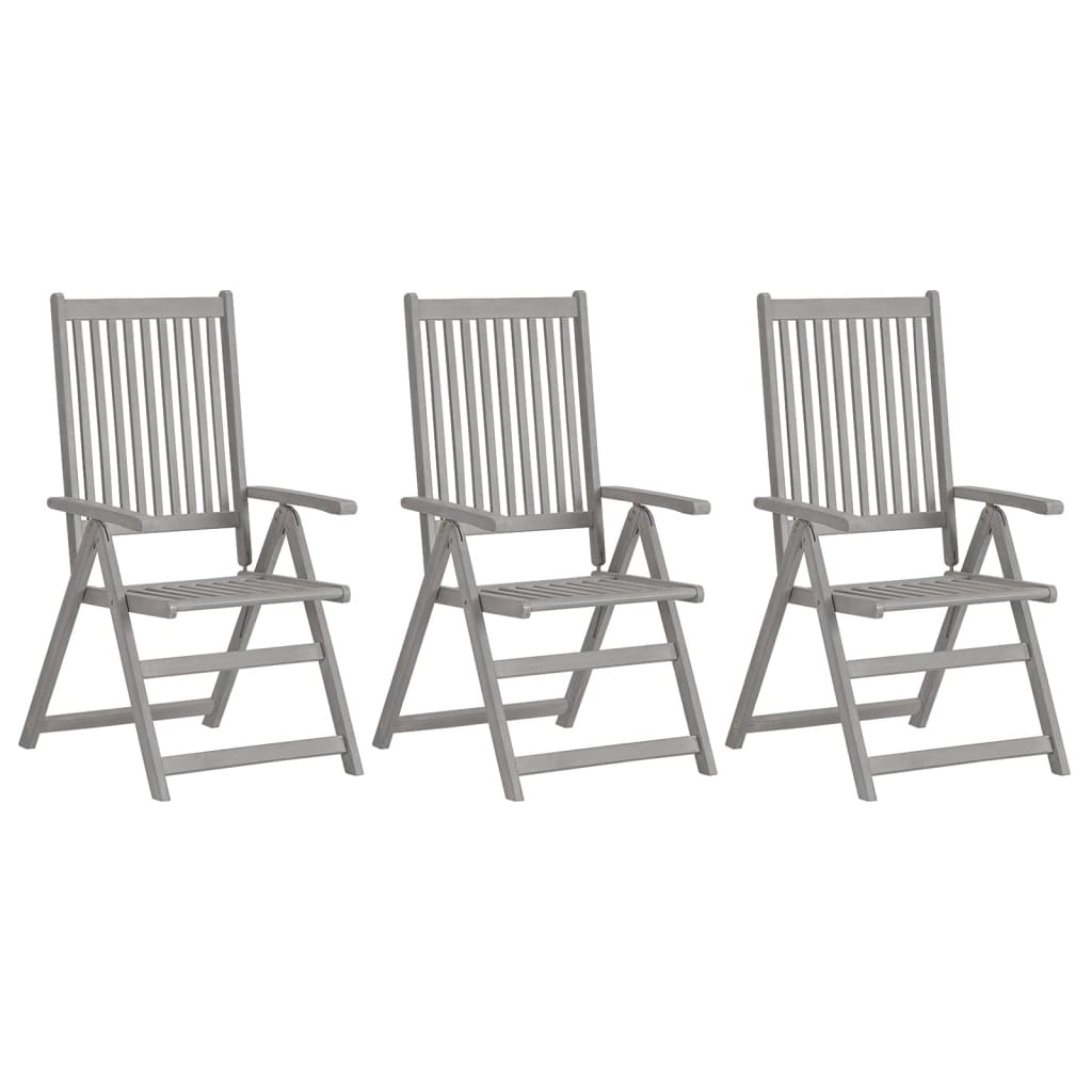 Cadeiras jardim reclináveis c/ almofadões 3 pcs acácia maciça