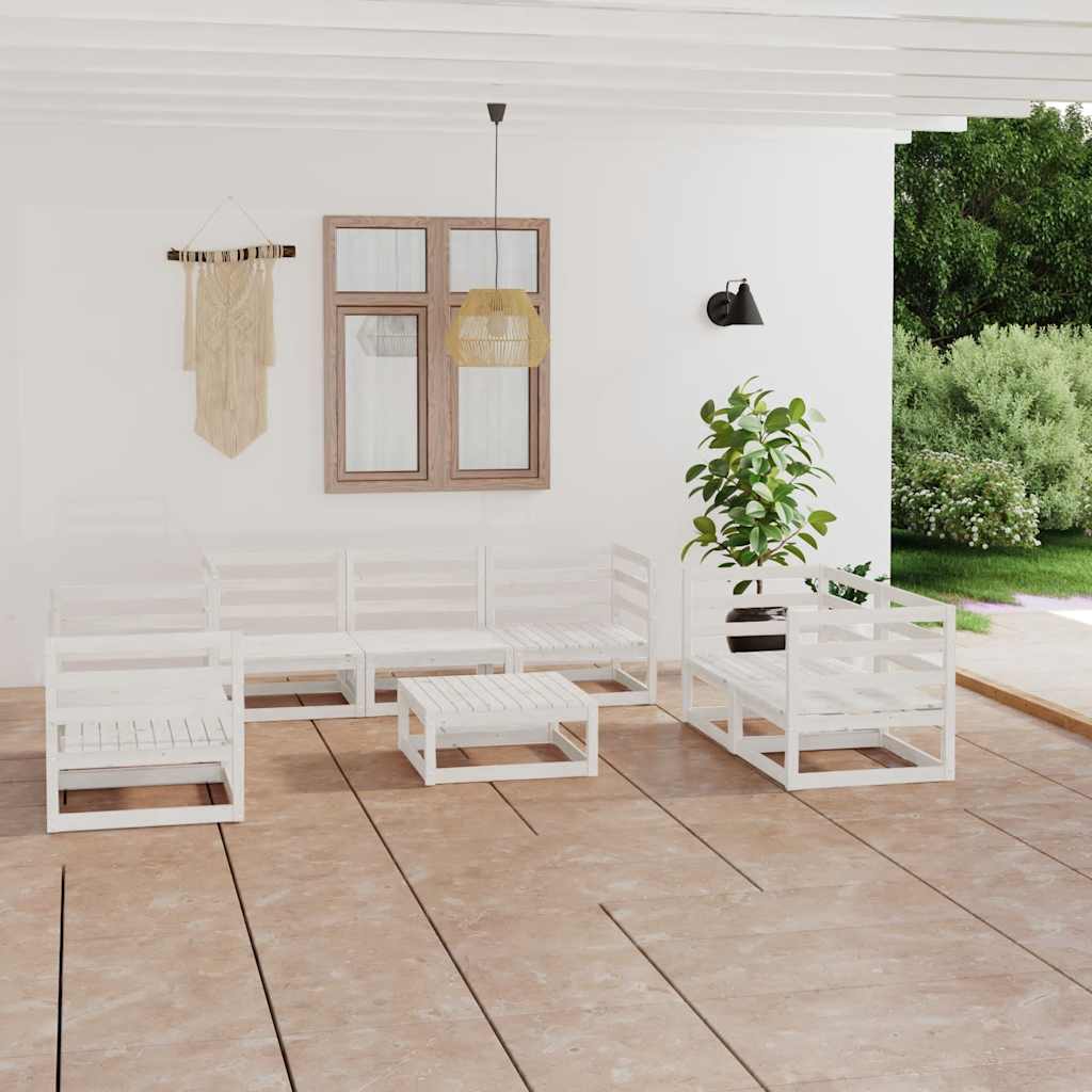 8 Pcs conjunto lounge de jardim pinho maciço branco