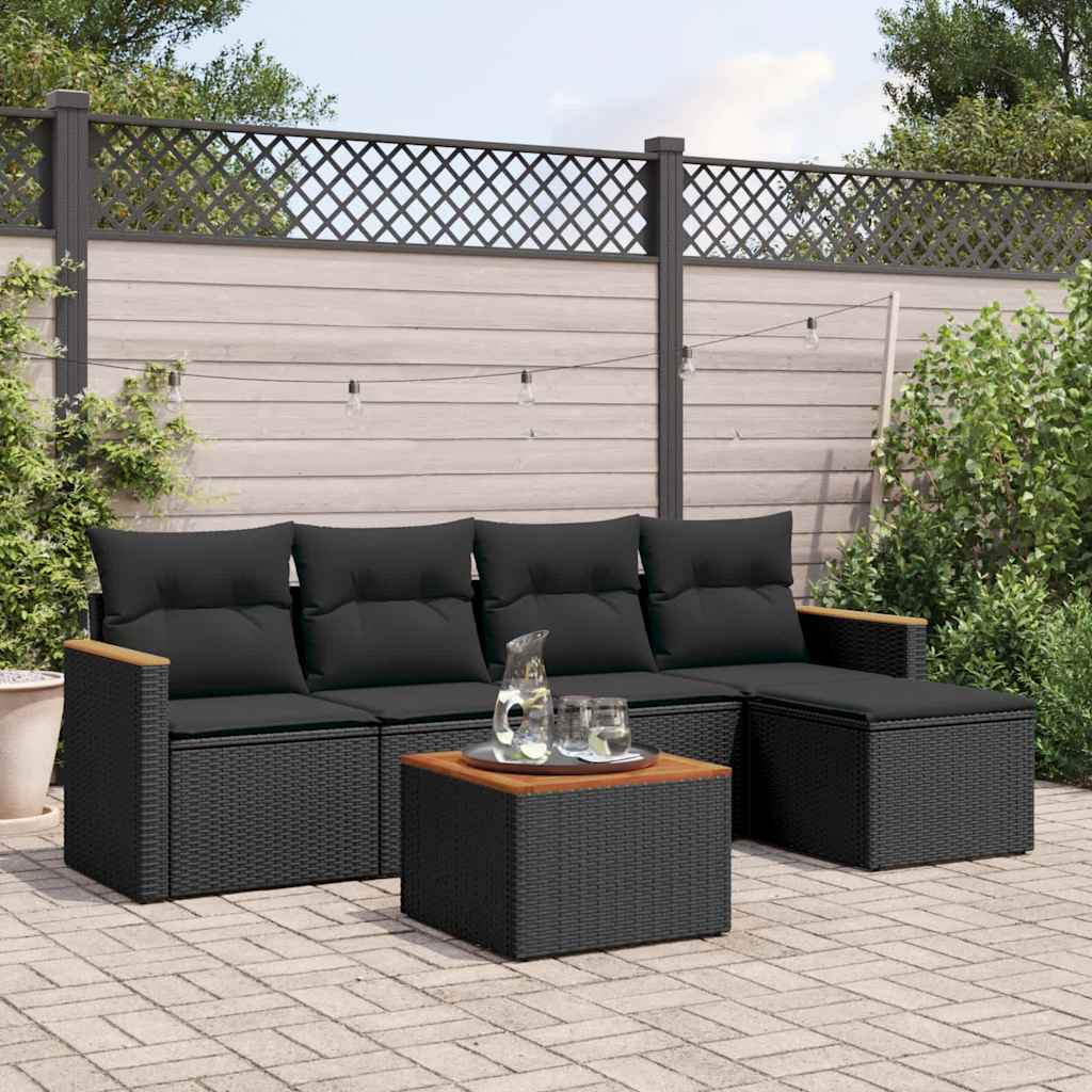 6 Pcs conjunto sofás de jardim c/ almofadões vime PE preto