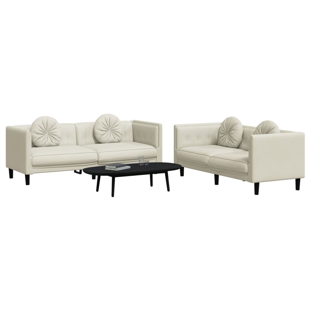 2 Pcs conjunto de sofás com almofadas veludo cor creme