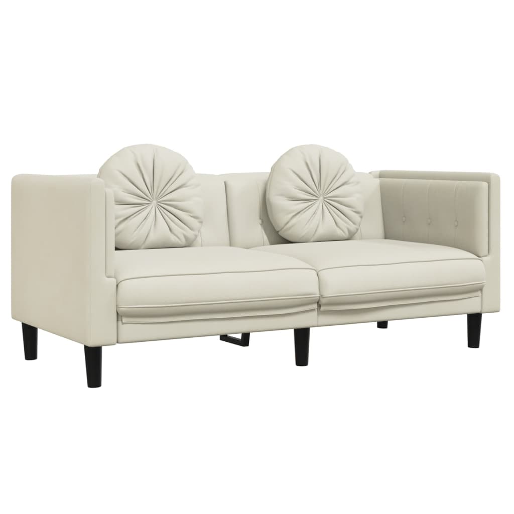 2 Pcs conjunto de sofás com almofadas veludo cor creme