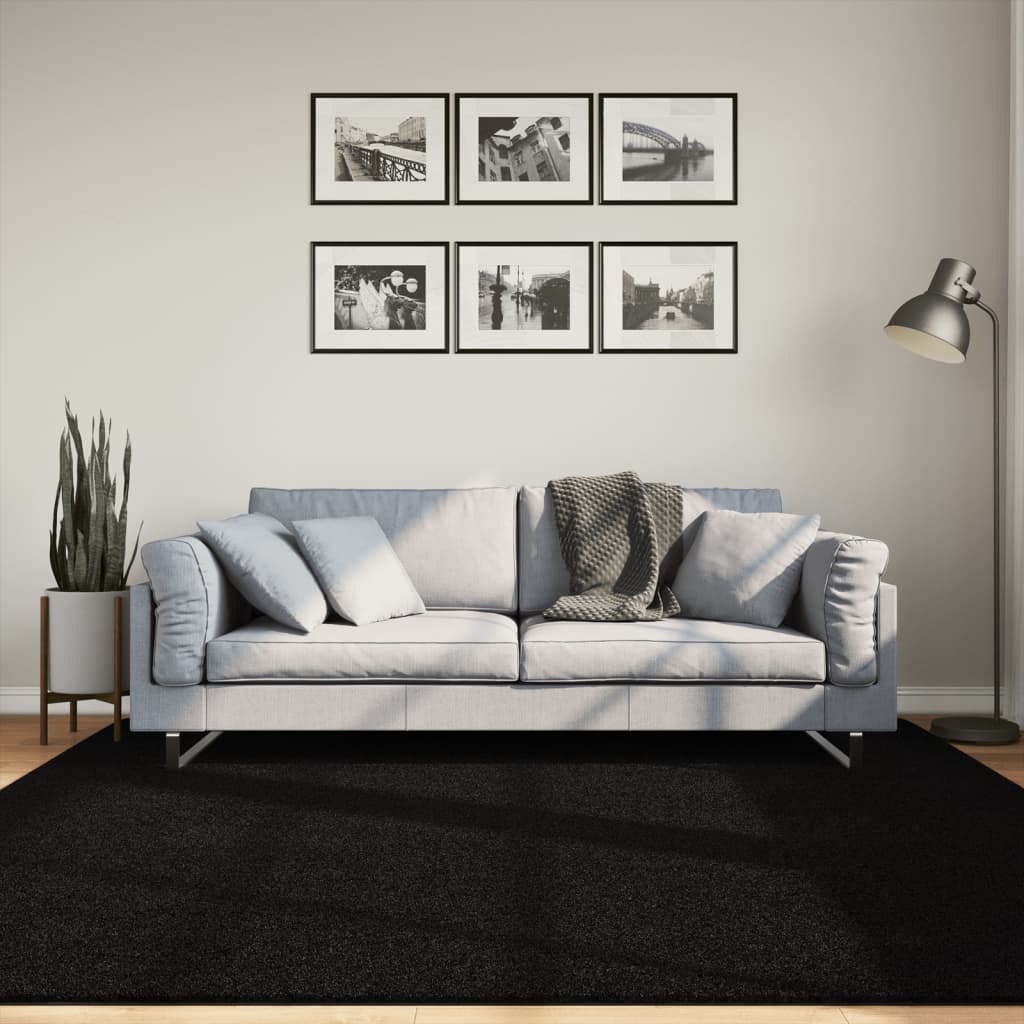 Tapete pelo curto macio e lavável huarte 200x200 cm preto