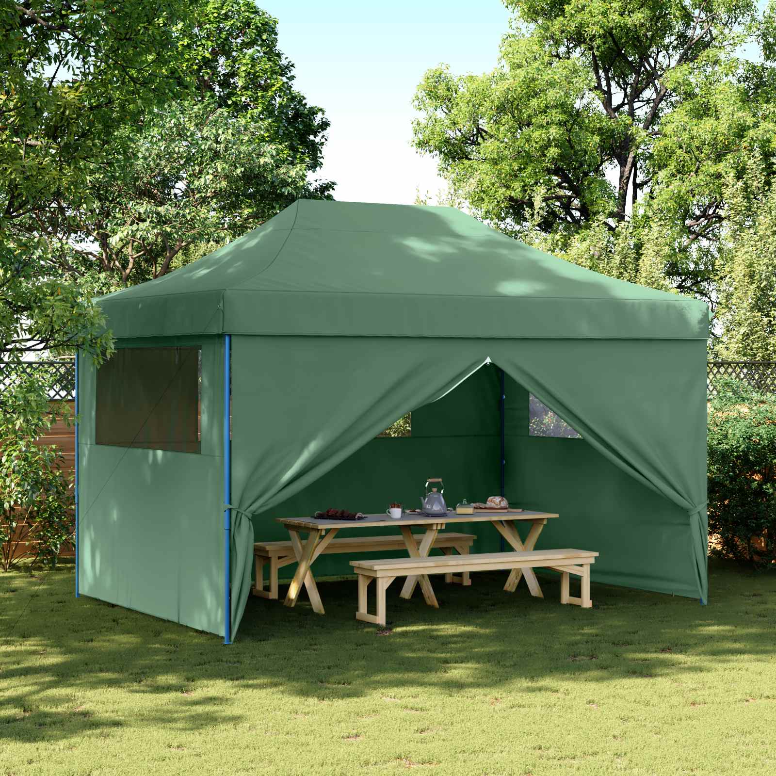Tenda de festa verde 279 x 410 x 315 cm tecido oxford