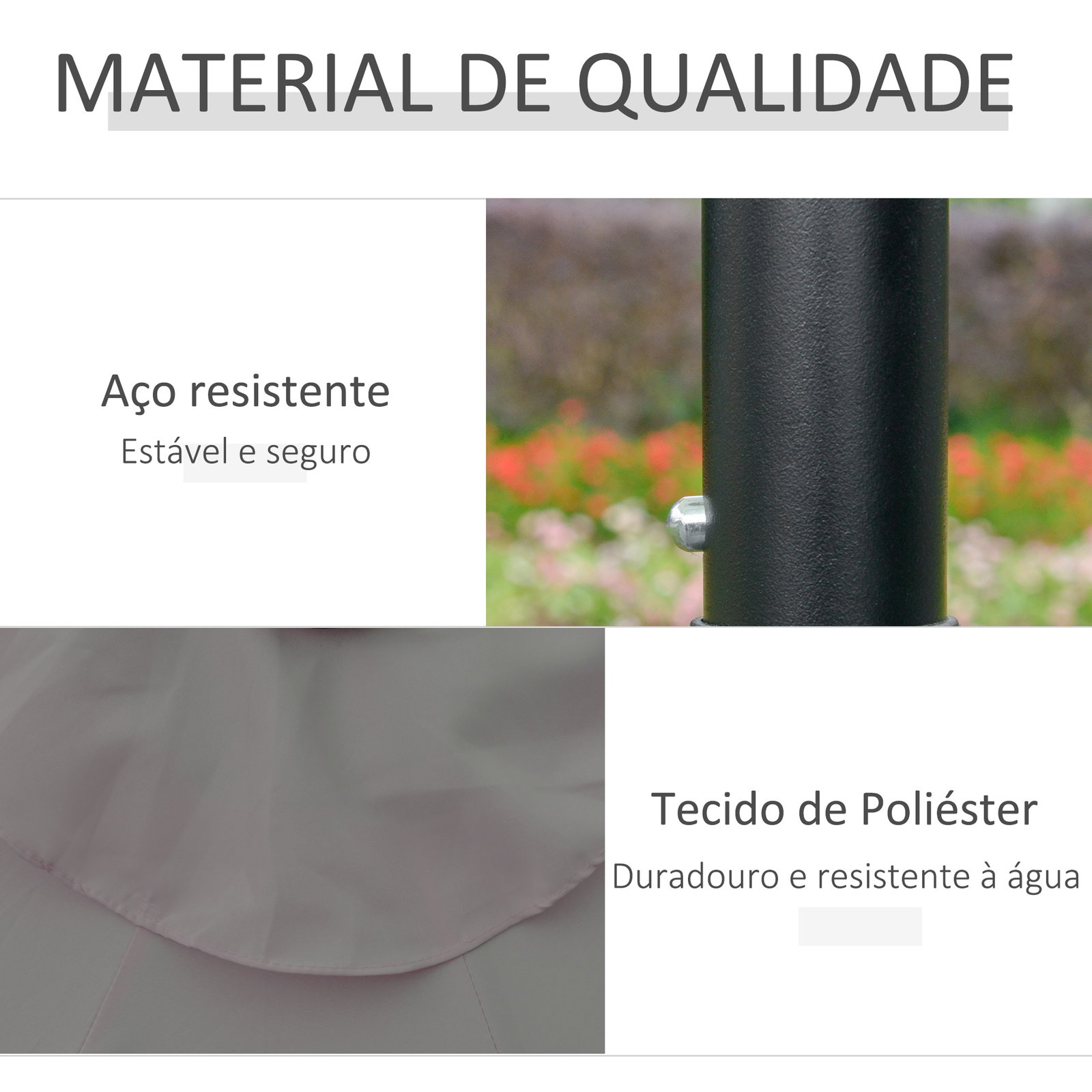 Chapéu de sol para terraço exterior, ø265 cm, guarda-sol de jardim com 32 luzes LED solares, poste de aço e manivela inclinável, para pátio, terraço, cinzento
