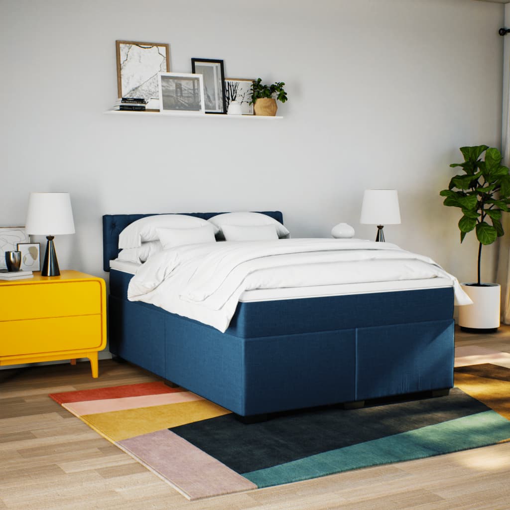 Cama com molas/colchão 140x200 cm tecido azul