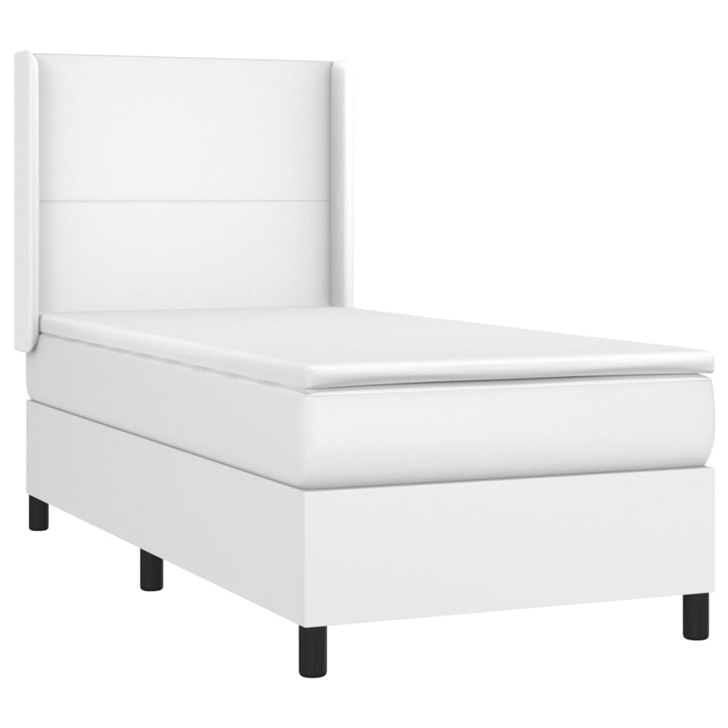 Cama box spring c/ colchão/LED 80x200cm couro artificial branco