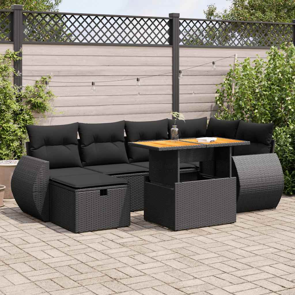8 Pcs conjunto sofás jardim com almofadões vime PE/acácia preto