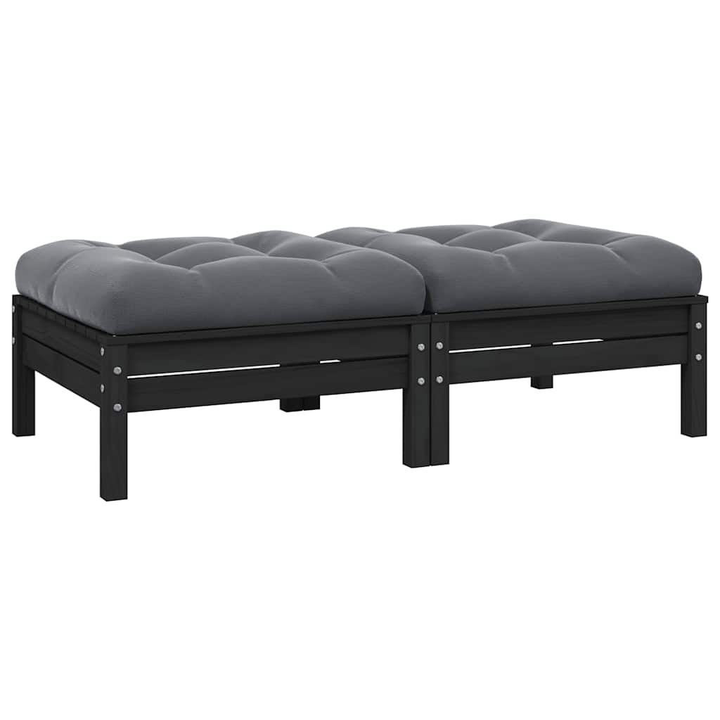 Sofá de jardim 2 lugares com almofadões pinho maciço preto