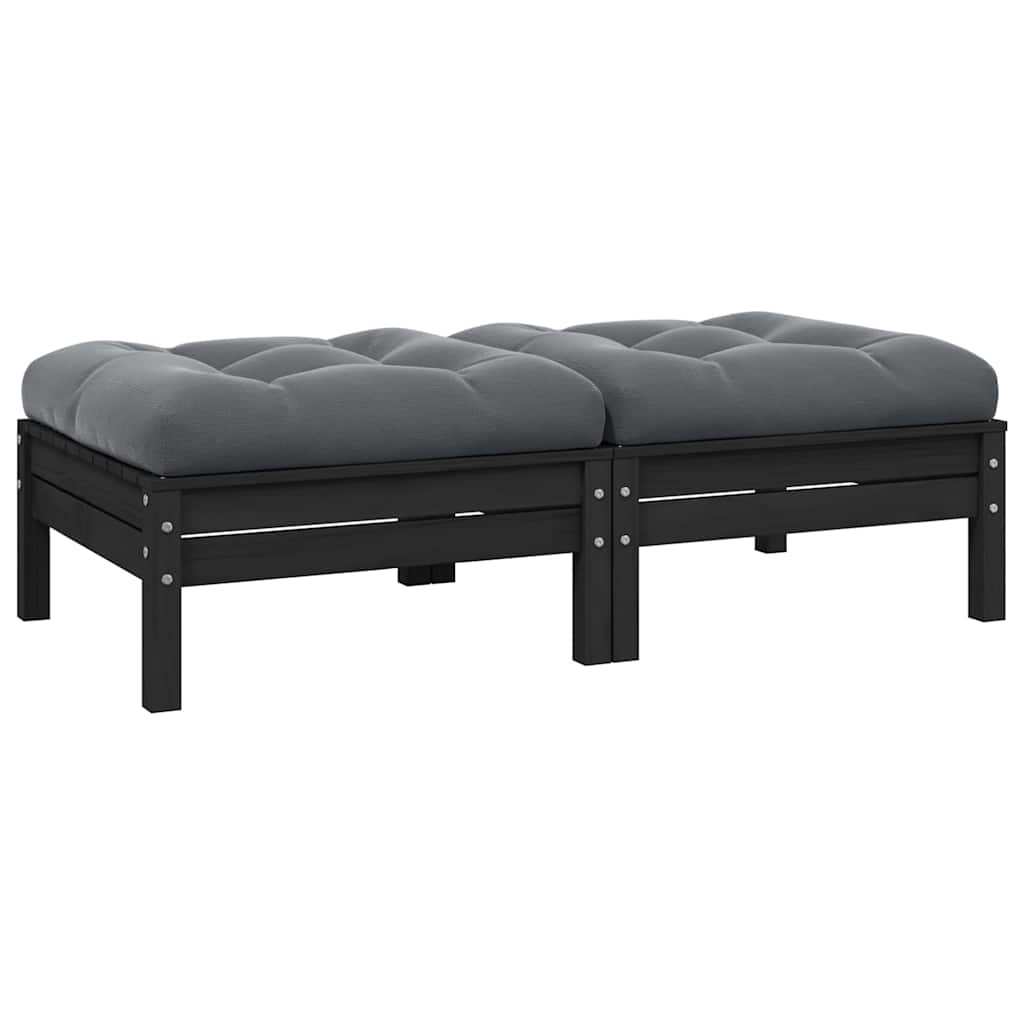 Sofá de jardim 2 lugares com almofadões pinho maciço preto