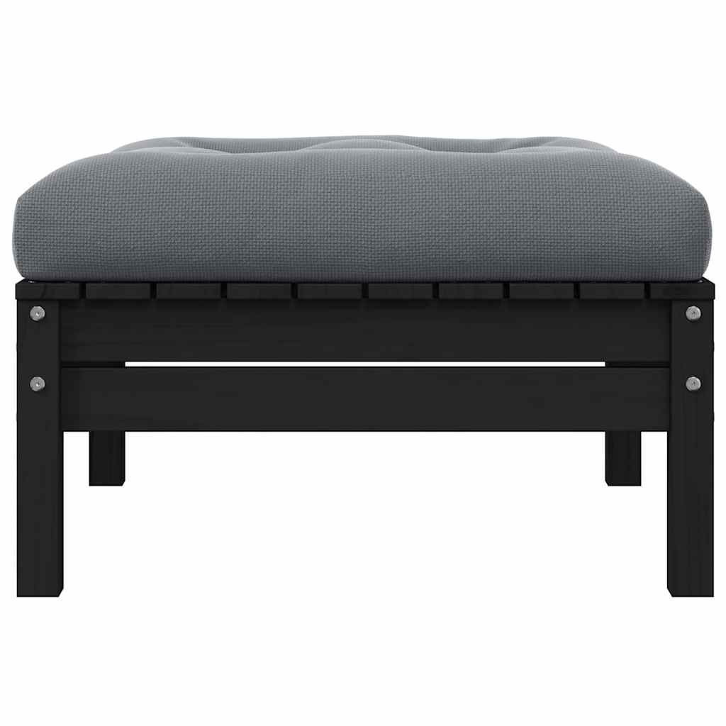 Sofá de jardim 2 lugares com almofadões pinho maciço preto