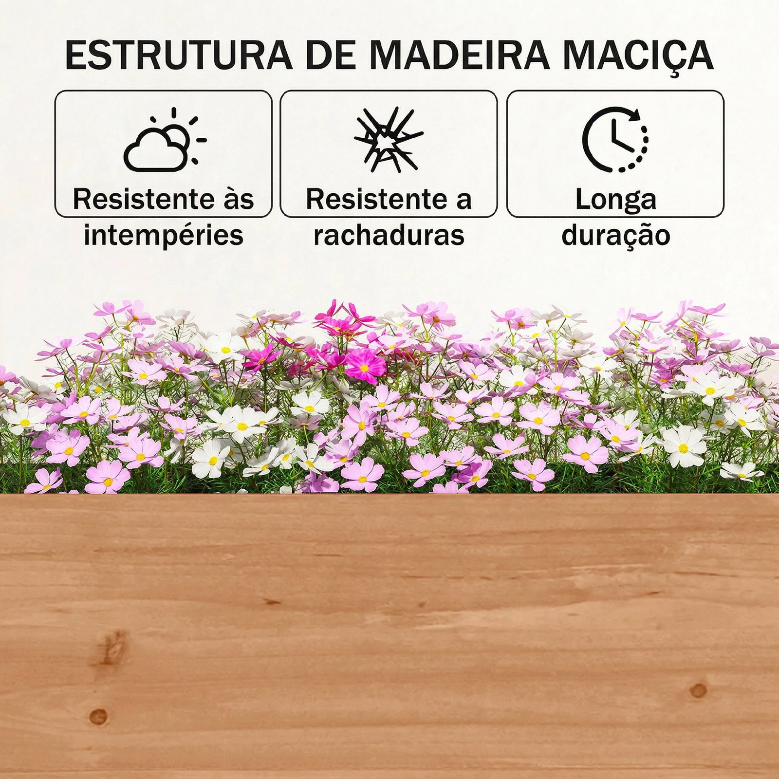 Canteiro de madeira de 4 níveis canteiro elevado exterior com orifícios de drenagem tecido não tecido castanho