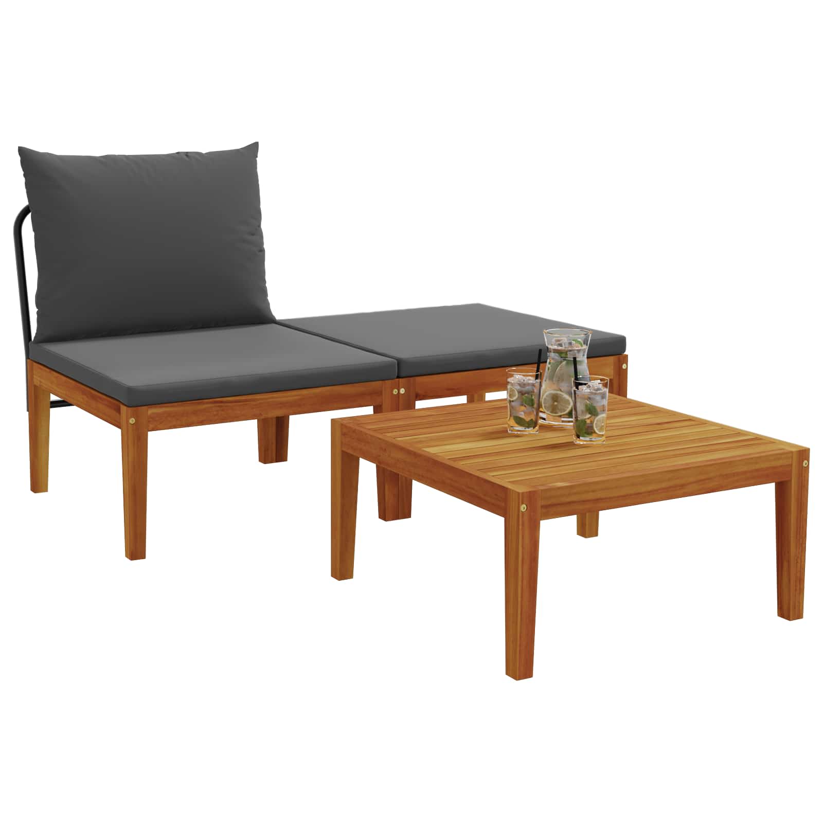 3 Unid. conjunto de lounge de jardim com almofadas natural