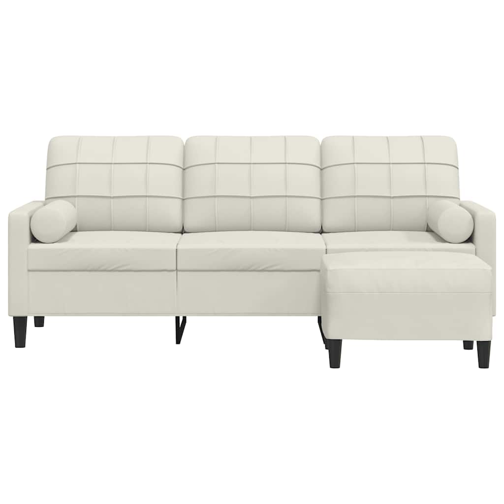 Sofá de 3 lugares com apoio de pés 180 cm veludo cor creme