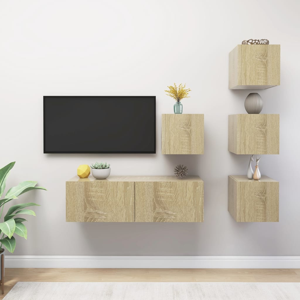 5 Pcs conjunto de móveis TV derivados madeira carvalho sonoma