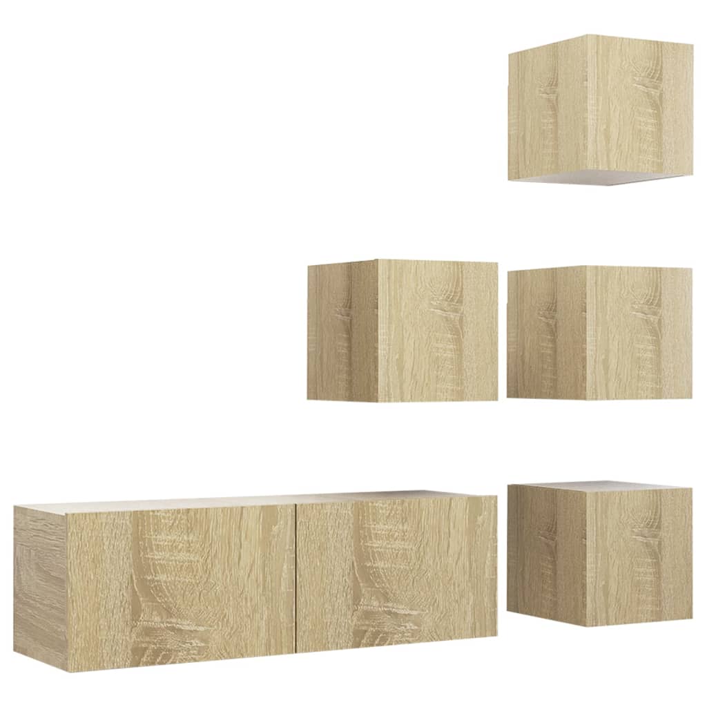 5 Pcs conjunto de móveis TV derivados madeira carvalho sonoma