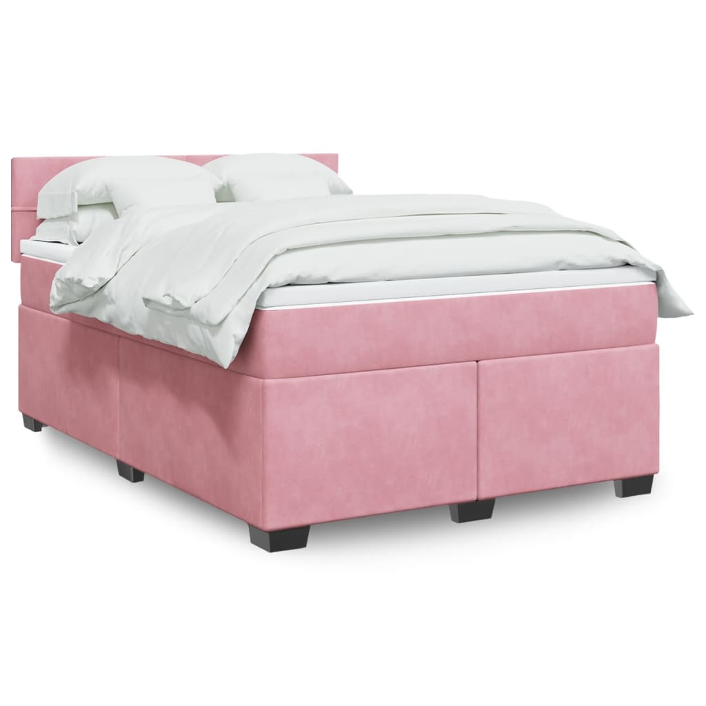 Cama com molas/colchão 140x190 cm veludo rosa