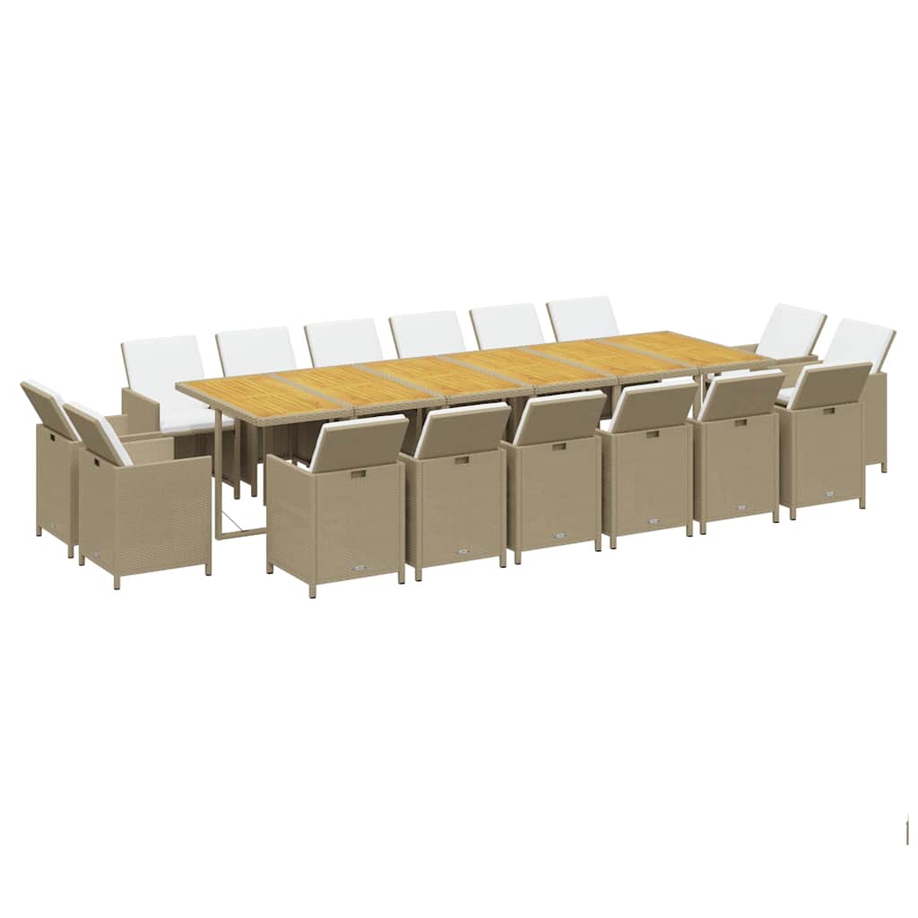 17 Pcs conjunto jantar p/ jardim c/ almofadões vime PE bege