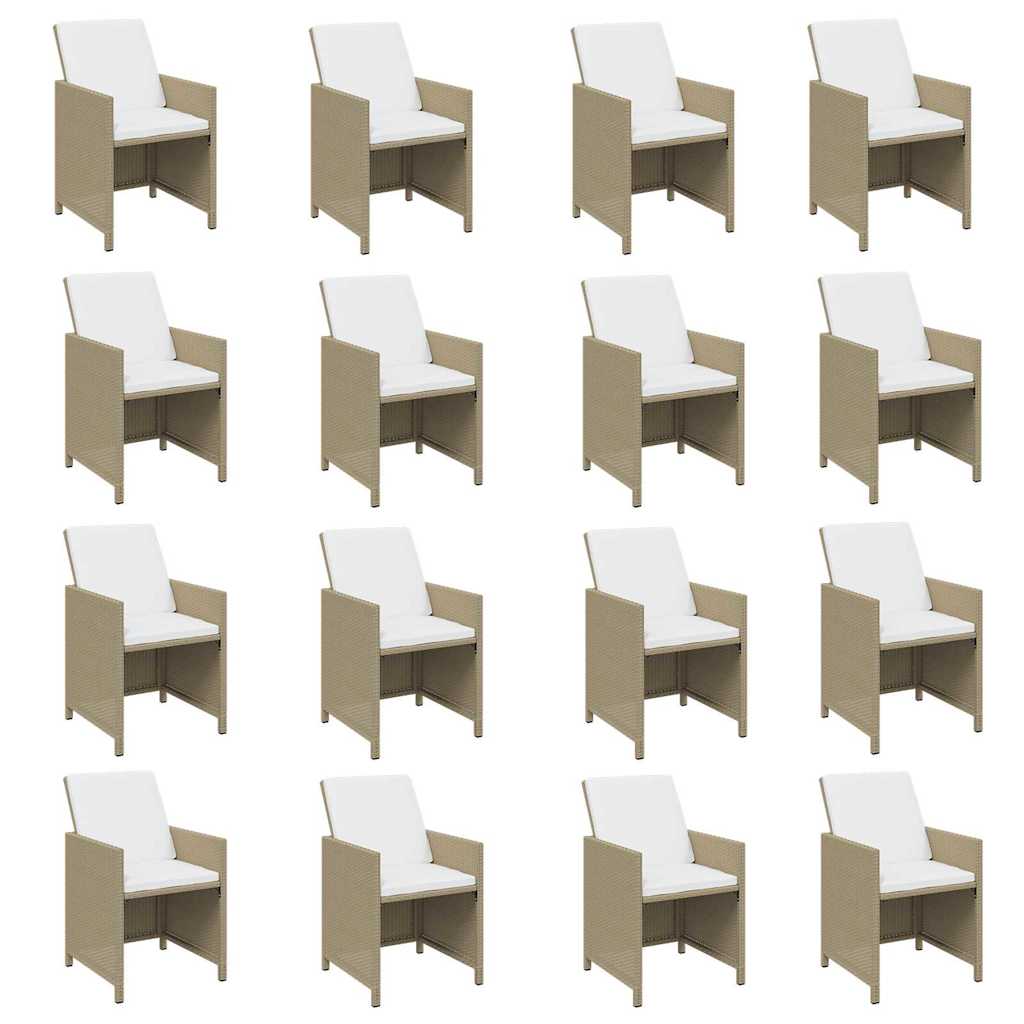 17 Pcs conjunto jantar p/ jardim c/ almofadões vime PE bege