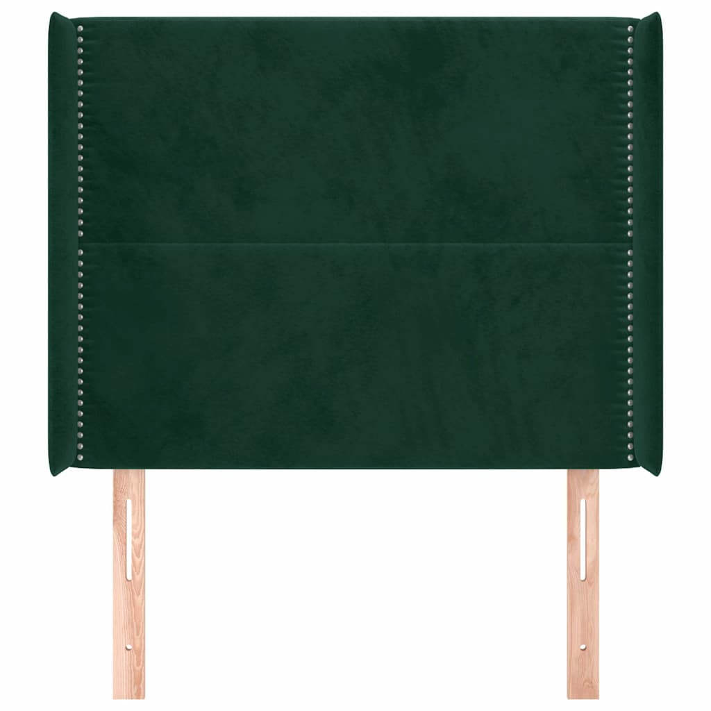 Cabeceira cama c/ abas veludo 93x16x118/128 cm verde-escuro