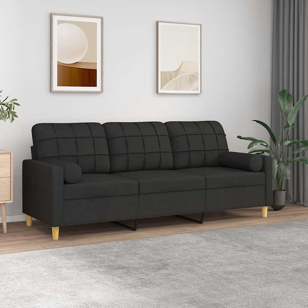 Sofá 3 lugares + almofadas decorativas 180 cm tecido preto