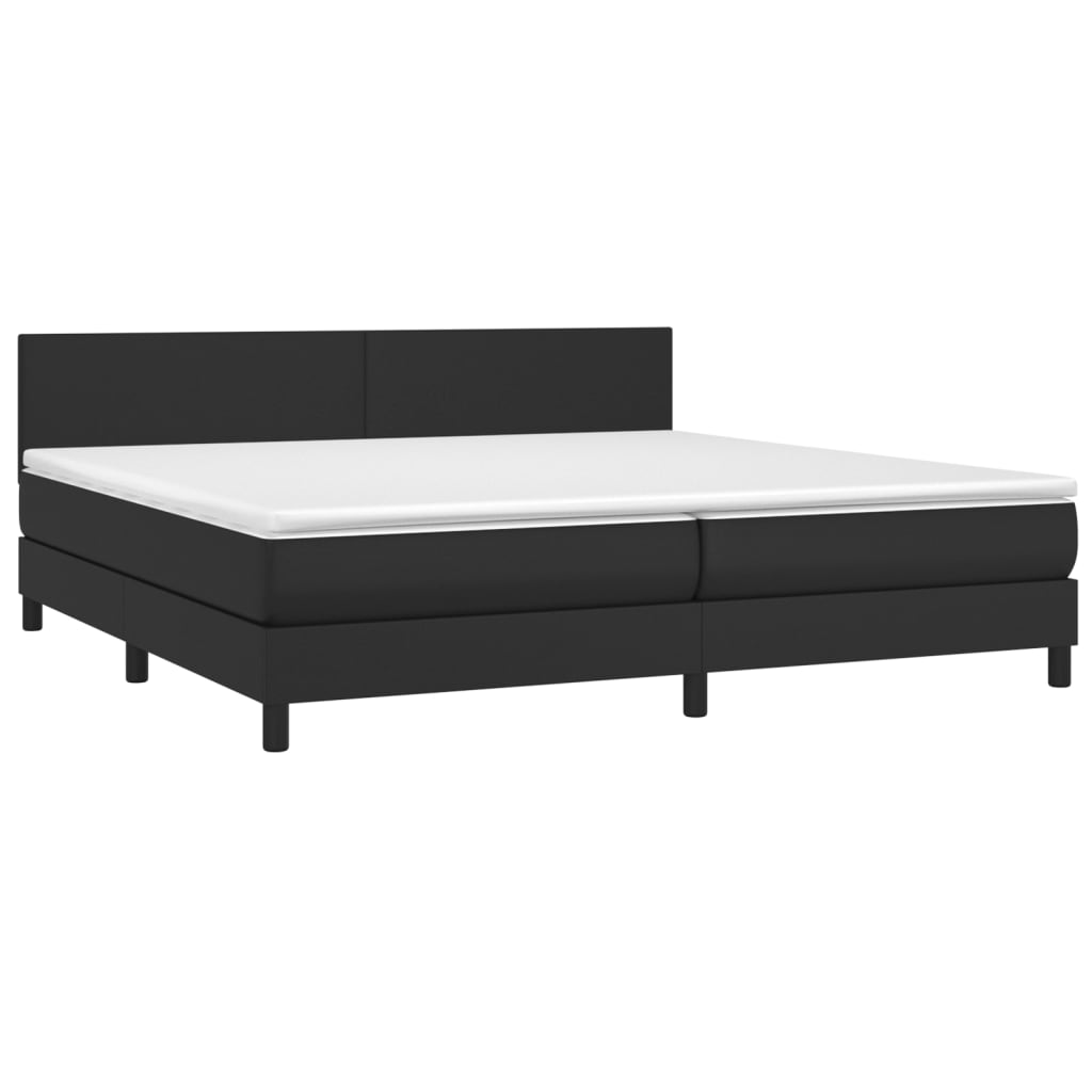 Cama com molas/colchão 200x200 cm couro artificial preto