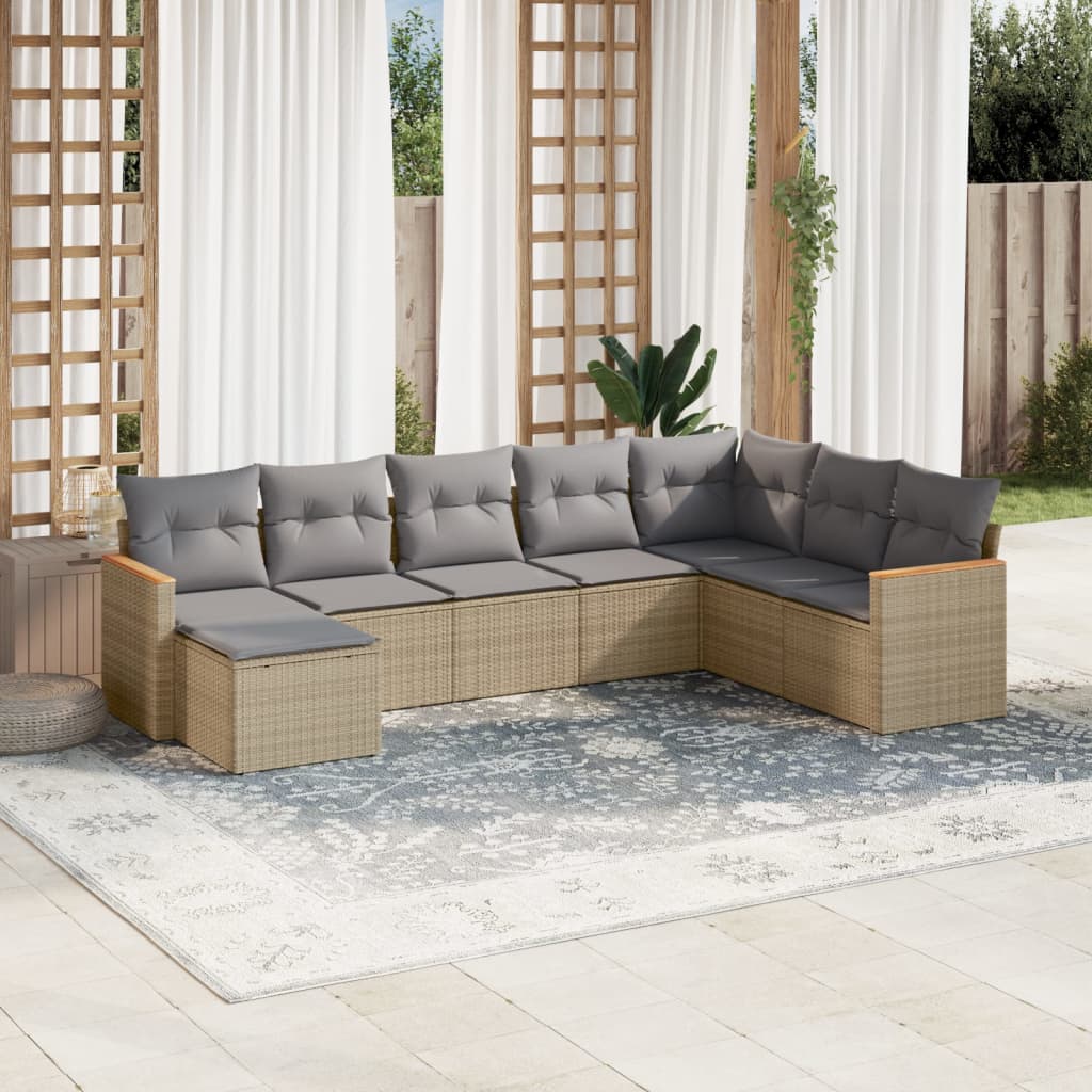 8 Pcs conjunto de sofás p/ jardim com almofadões vime PE bege