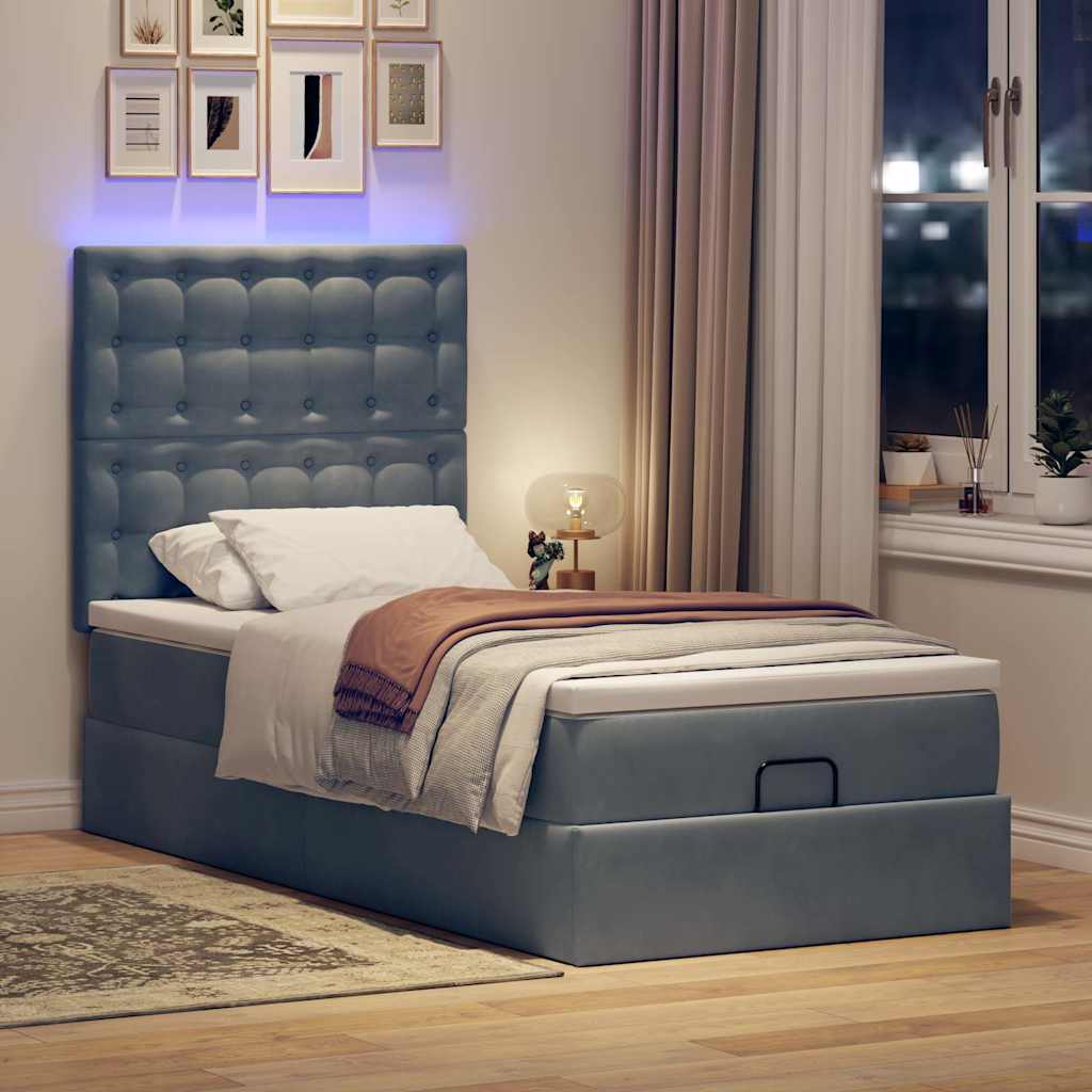 Estrutura de cama otomana com colchões cinza escuro veludo