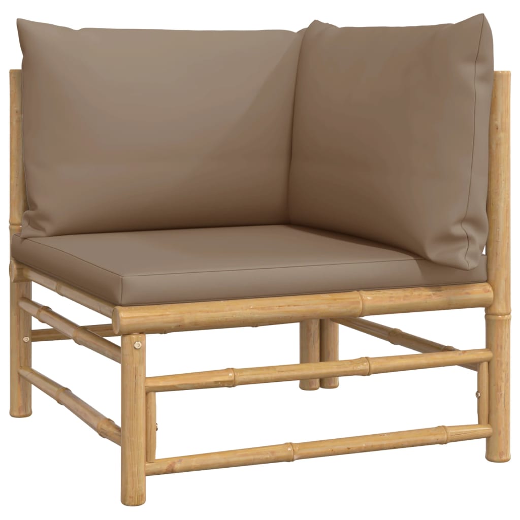 7 Pcs conj. lounge jardim bambu c/ almofadões cinza-acastanhado