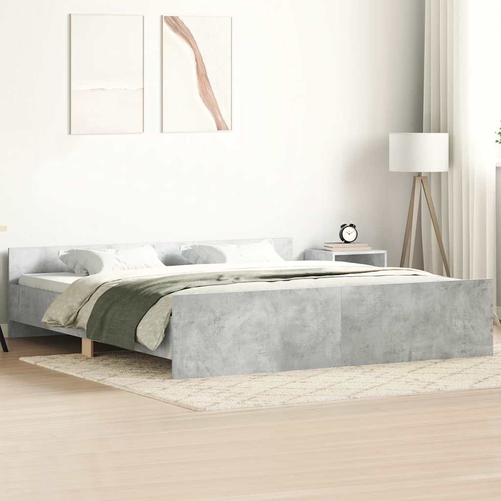 Estrutura de cama c/ painéis de cabeceira e pés cinza cimento