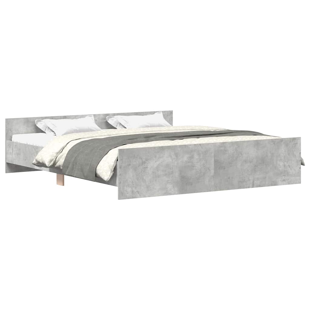 Estrutura de cama c/ painéis de cabeceira e pés cinza cimento