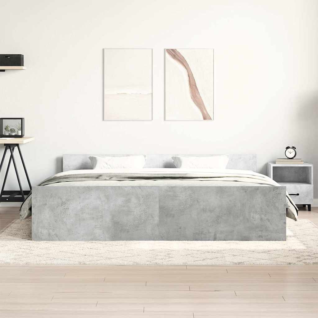 Estrutura de cama c/ painéis de cabeceira e pés cinza cimento