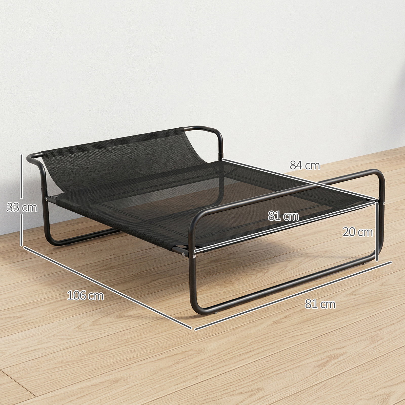 Cama elevada para cães respirável para cães pequenos 106x81x33 cm tecido de textilene encosto inclinável estrutur