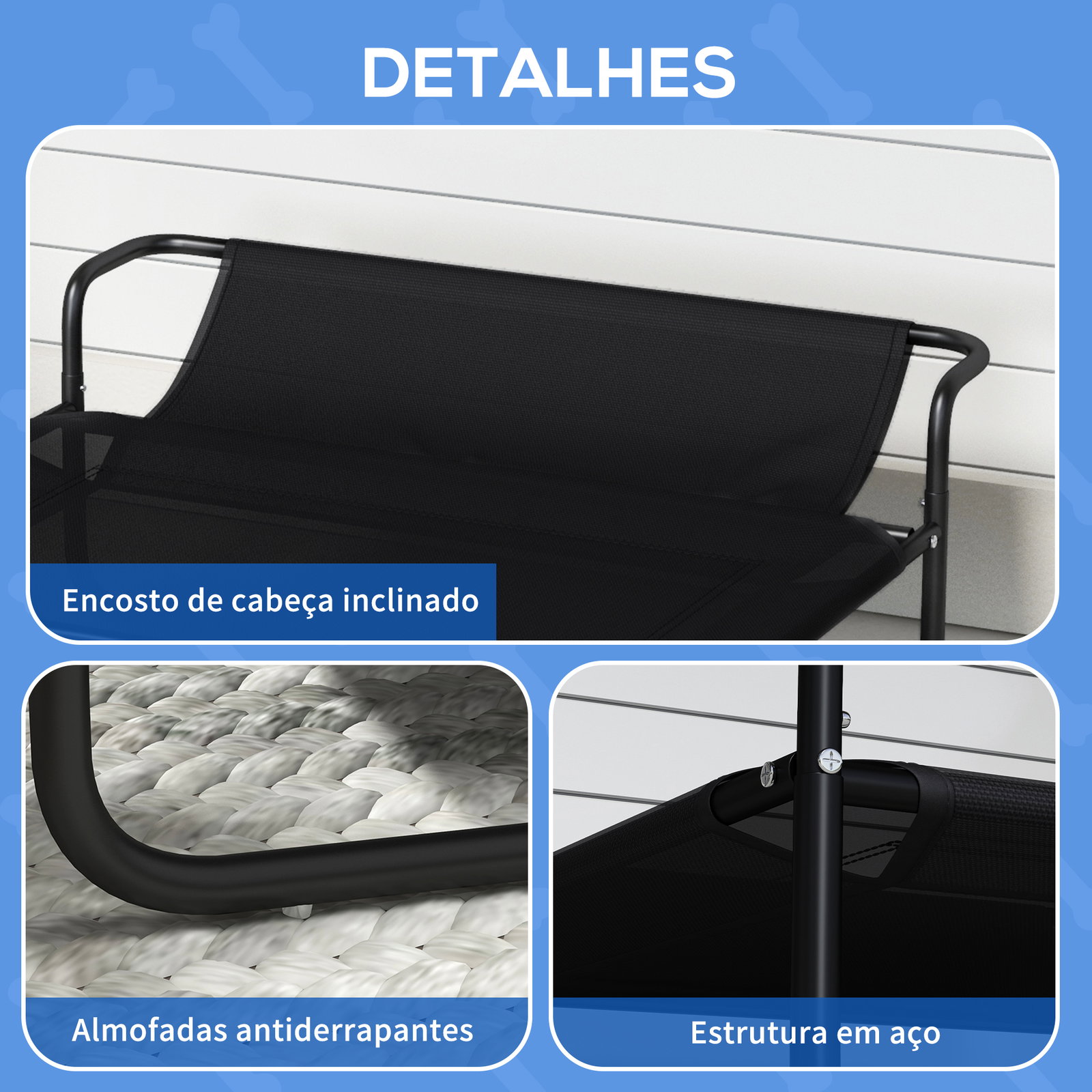 Cama elevada para cães respirável para cães pequenos 106x81x33 cm tecido de textilene encosto inclinável estrutur