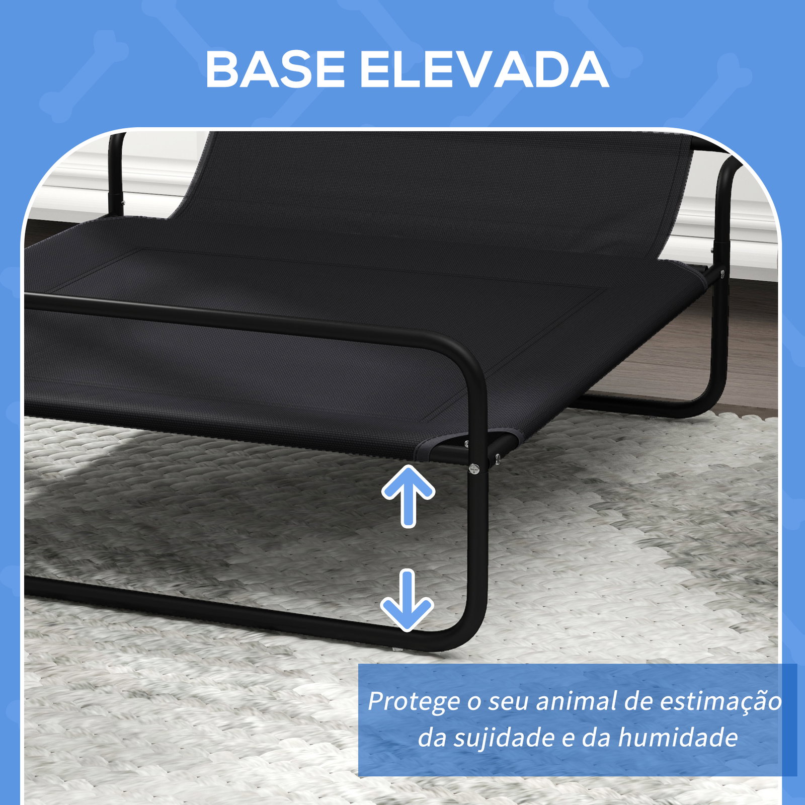 Cama elevada para cães respirável para cães pequenos 106x81x33 cm tecido de textilene encosto inclinável estrutur