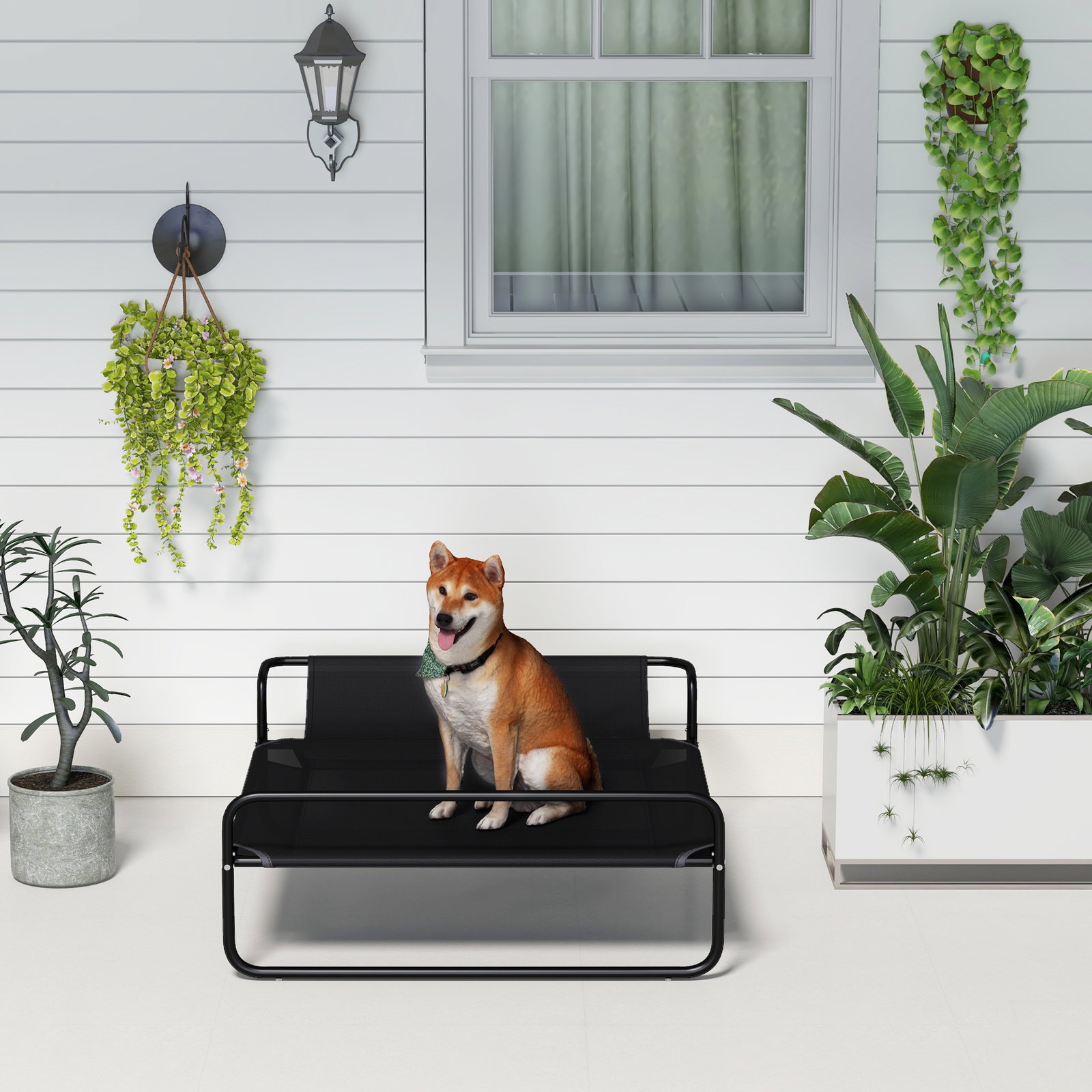 Cama elevada para cães respirável para cães pequenos 106x81x33 cm tecido de textilene encosto inclinável estrutur