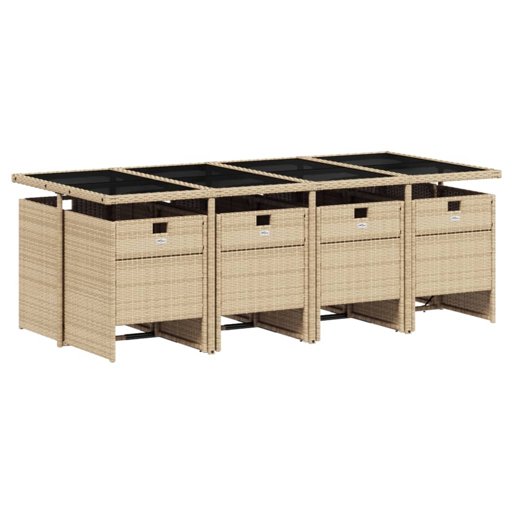 9 Pcs conjunto de jantar p/ jardim com almofadões vime PE bege