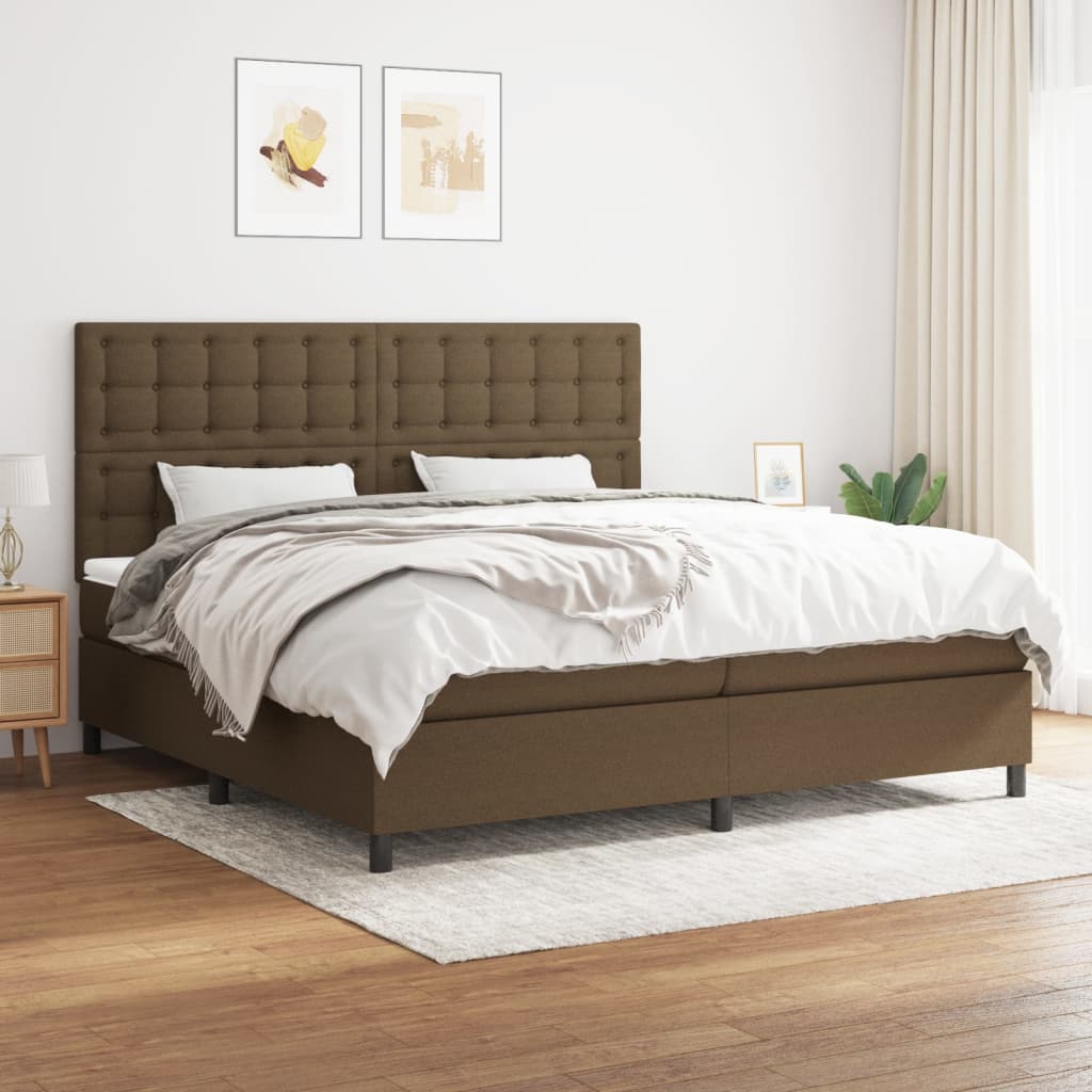 Cama com molas/colchão 200x200 cm tecido castanho-escuro
