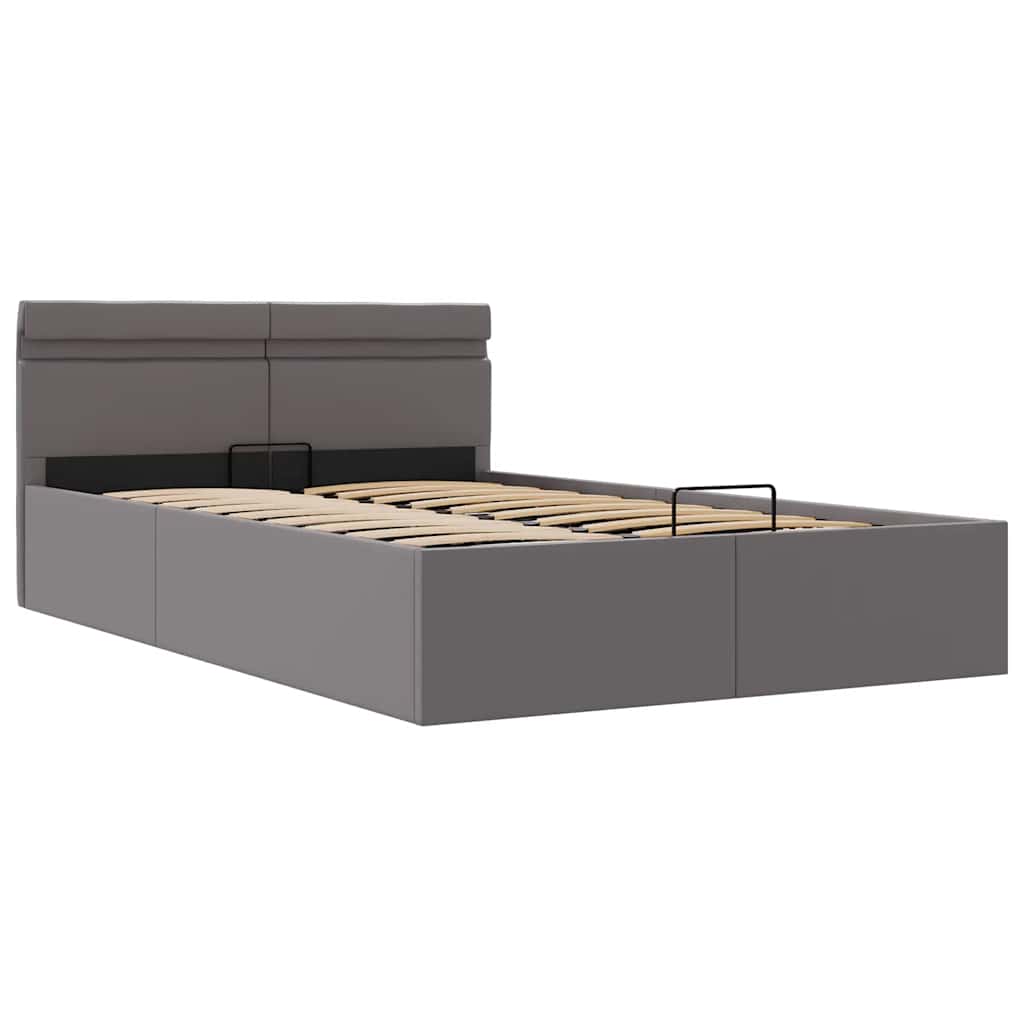 Cama hidráulica c/ arrumação LED 140x200cm couro artific. cinza