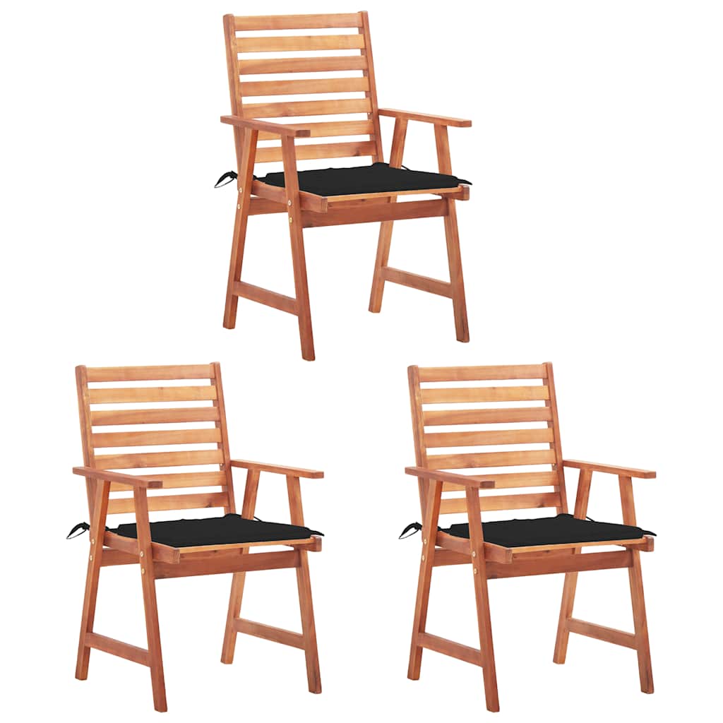 Cadeiras de jantar p/ jardim 3 pcs c/ almofadões acácia maciça