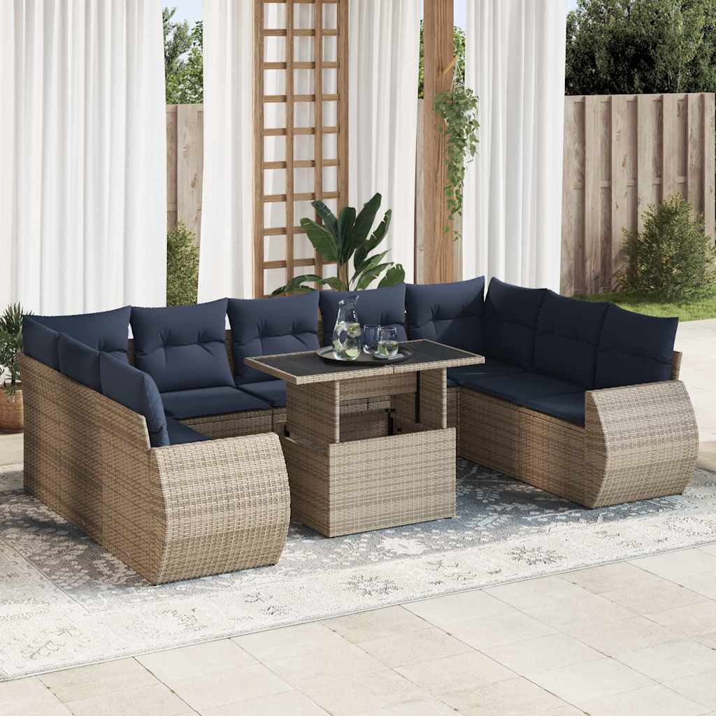 10 Pcs conjunto sofás jardim almofadões vime PE/acácia cinzento