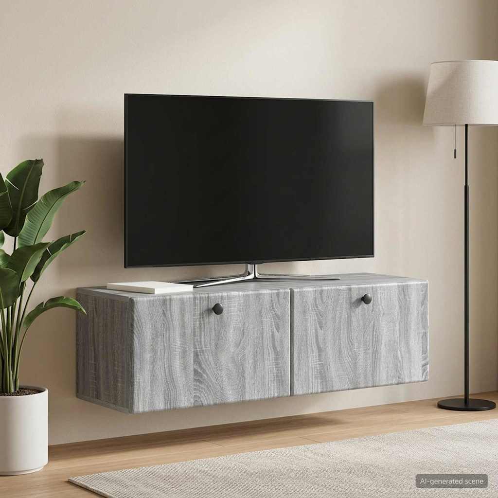 Gabinete de TV de parede 98 x 31 x 30 cm sonoma cinzento
