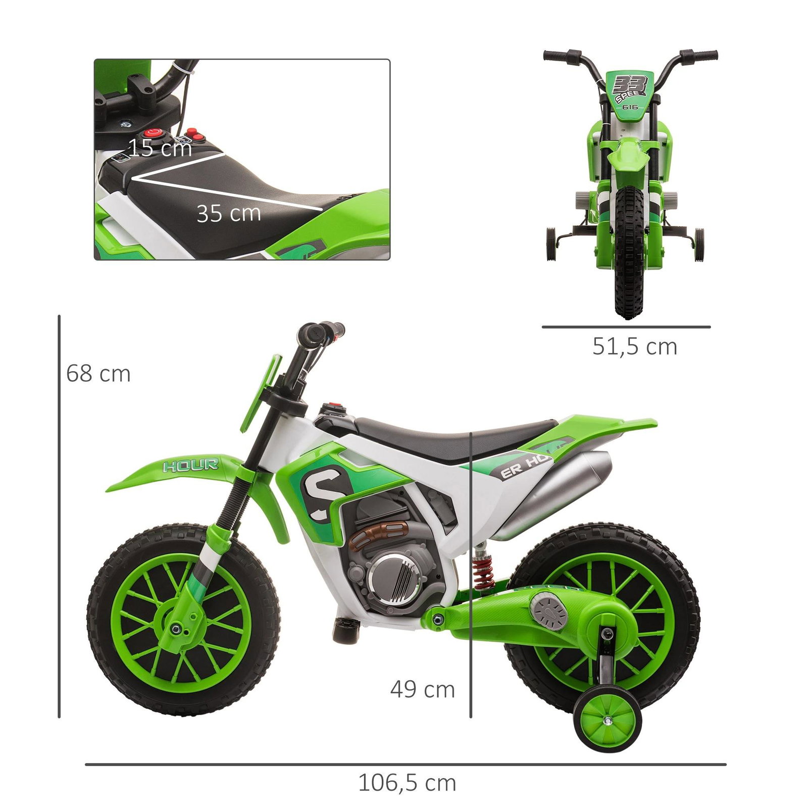 Mota Elétrica para Crianças acima de 3 Anos 12V Mota de Brinquedo Infantil com 2 Rodas de Equilíbrio Velocidade Máx. 8km/h Arran