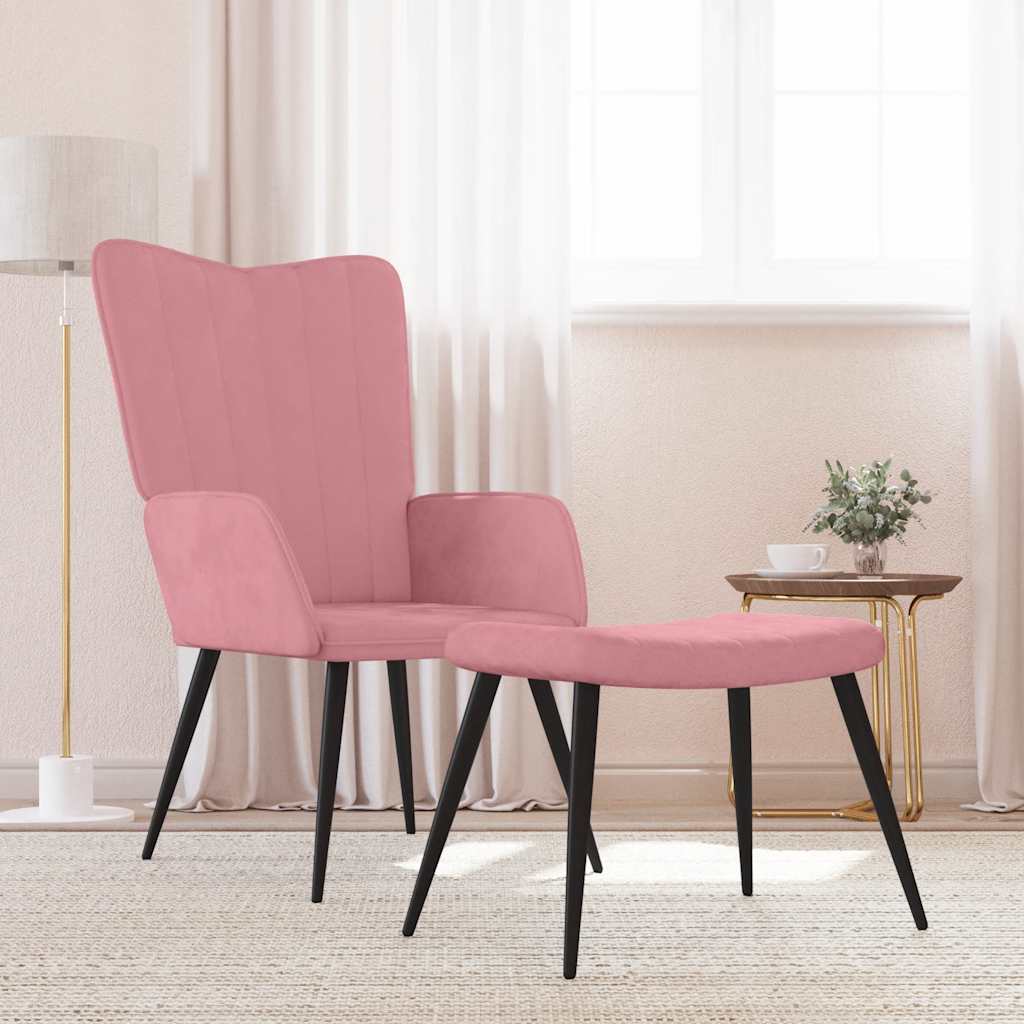 Cadeira de descanso com banco veludo rosa