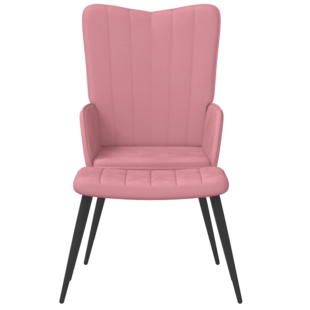 Cadeira de descanso com banco veludo rosa
